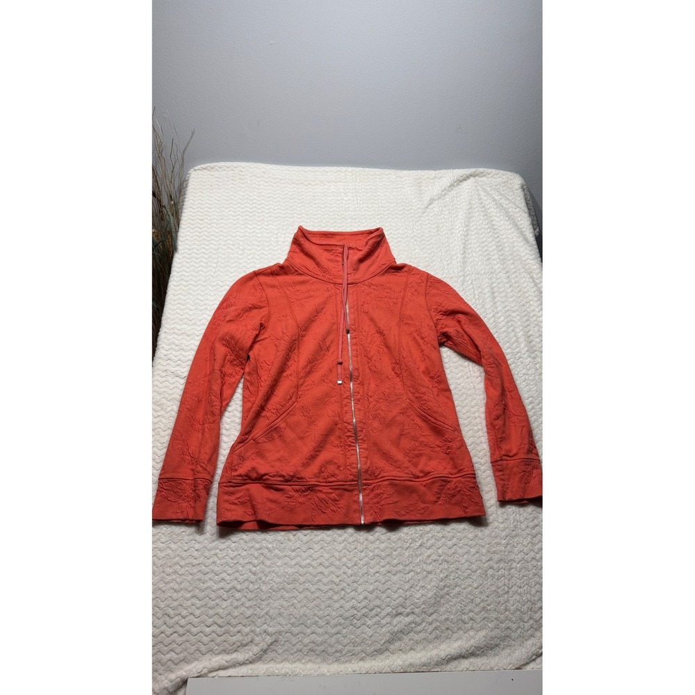 Tommy Bahama Womens Coral Orange Jacquard Tropical Leaf Full Zip Sweatshirt M